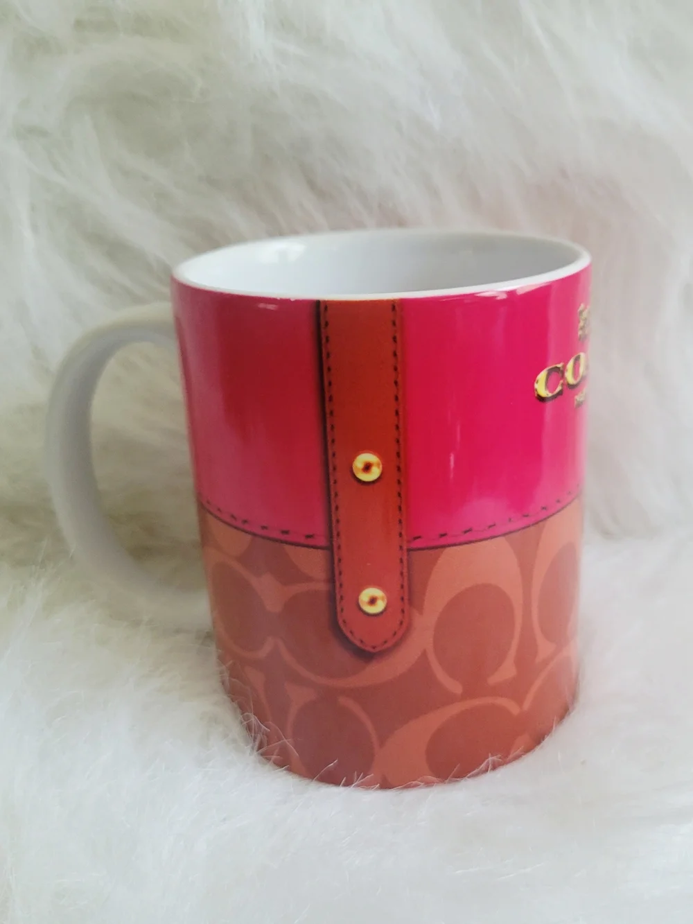 Fashion Pink and Brown Signature Ceramic Accent Cup with Gold Logo